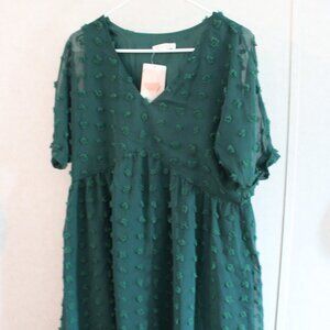 Green Swiss Dot V-Neck Dress – NWT, Size S